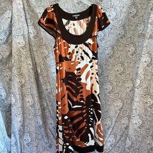 Caramel, chocolate, and tan scoop neck dress